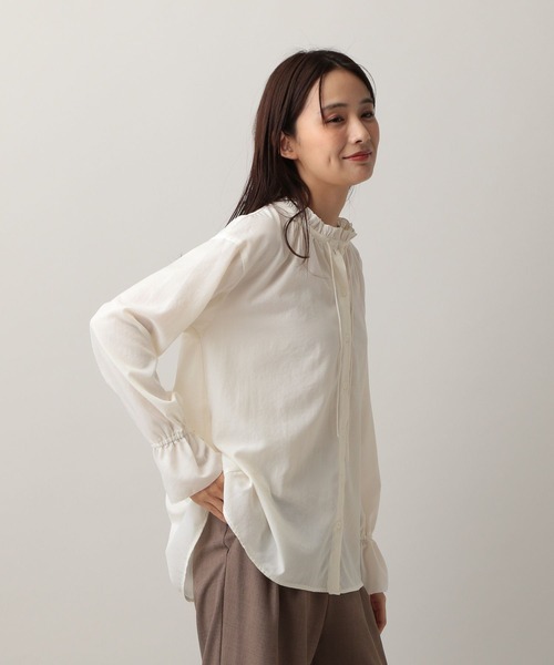 GLOBAL WORK（グローバルワーク）の「MATINEE LINE/フリルカラーネックブラウス/583846（シャツ/ブラウス・レディース・チェック/オフホワイト/ダークパープル・MEDIUM/LARGE）」の7枚目の写真