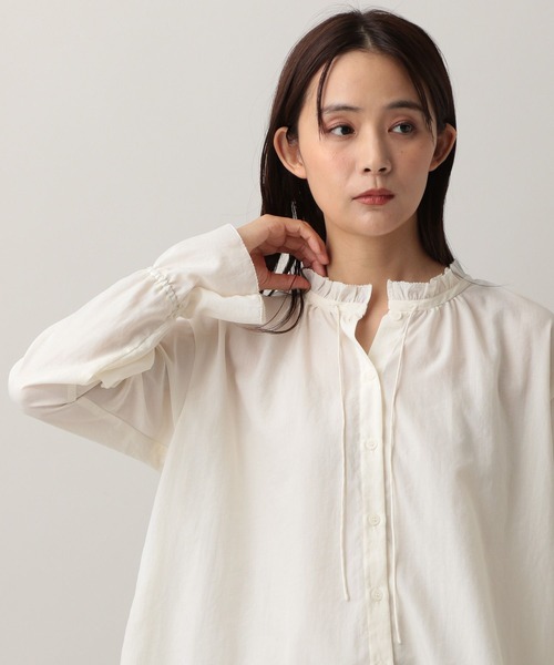 GLOBAL WORK（グローバルワーク）の「MATINEE LINE/フリルカラーネックブラウス/583846（シャツ/ブラウス・レディース・チェック/オフホワイト/ダークパープル・MEDIUM/LARGE）」の9枚目の写真