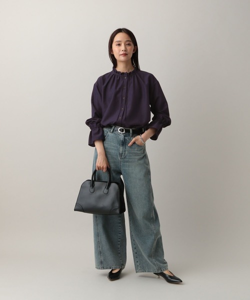 GLOBAL WORK（グローバルワーク）の「MATINEE LINE/フリルカラーネックブラウス/583846（シャツ/ブラウス・レディース・チェック/オフホワイト/ダークパープル・MEDIUM/LARGE）」の12枚目の写真