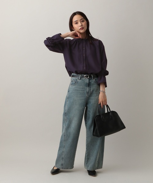 GLOBAL WORK（グローバルワーク）の「MATINEE LINE/フリルカラーネックブラウス/583846（シャツ/ブラウス・レディース・チェック/オフホワイト/ダークパープル・MEDIUM/LARGE）」の14枚目の写真