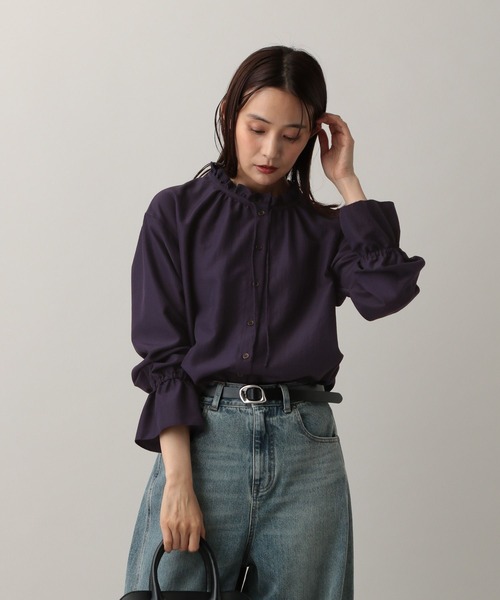 GLOBAL WORK（グローバルワーク）の「MATINEE LINE/フリルカラーネックブラウス/583846（シャツ/ブラウス・レディース・チェック/オフホワイト/ダークパープル・MEDIUM/LARGE）」の15枚目の写真