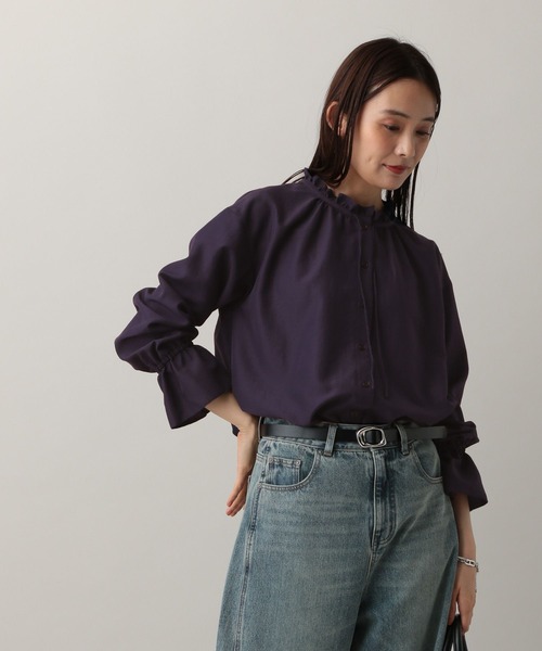 GLOBAL WORK（グローバルワーク）の「MATINEE LINE/フリルカラーネックブラウス/583846（シャツ/ブラウス・レディース・チェック/オフホワイト/ダークパープル・MEDIUM/LARGE）」の16枚目の写真