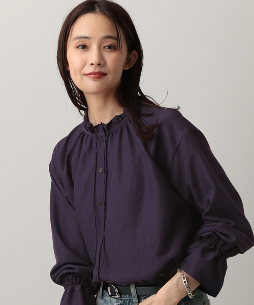 GLOBAL WORK（グローバルワーク）の「MATINEE LINE/フリルカラーネックブラウス/583846（シャツ/ブラウス・レディース・チェック/オフホワイト/ダークパープル・MEDIUM/LARGE）」の18枚目の写真