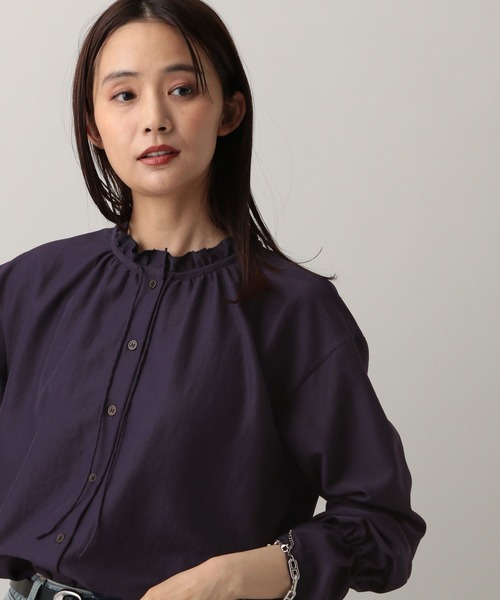 GLOBAL WORK（グローバルワーク）の「MATINEE LINE/フリルカラーネックブラウス/583846（シャツ/ブラウス・レディース・チェック/オフホワイト/ダークパープル・MEDIUM/LARGE）」の19枚目の写真