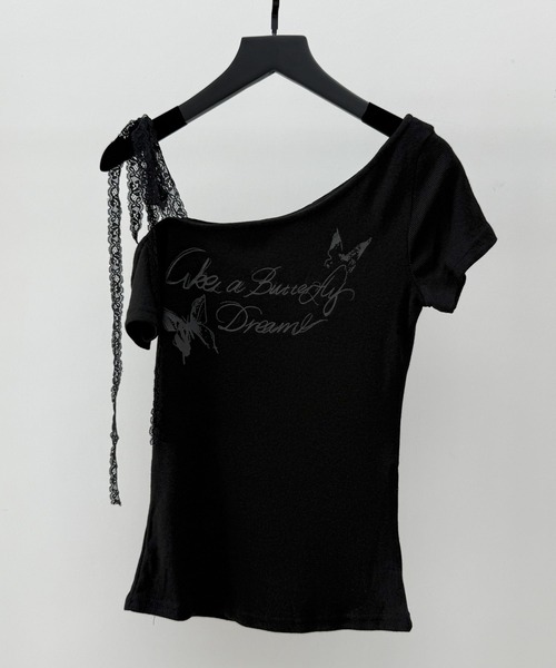 VEILA(ヴェイラ)の「バタフライプリント レースストラップ付きオフショルトップス(Tシャツ/カットソー・レディース・ブラック/グレー・フリー)」の18枚目の写真