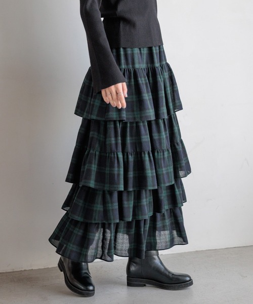 セール】タータンチェックティアードスカート 581951（スカート