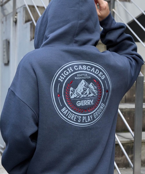 GERRY/ジェリー 別注 バックサークルロゴプリント ビッグシルエットジップアップパーカー