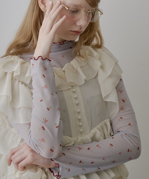 VIOLETTA（ヴィオレッタ）の「【HEIREN】アソートパターンシアートップス（Tシャツ/カットソー・レディース・チャコールグレー/アイボリー/ライトグレー/ベージュ・FREE）」の3枚目の写真