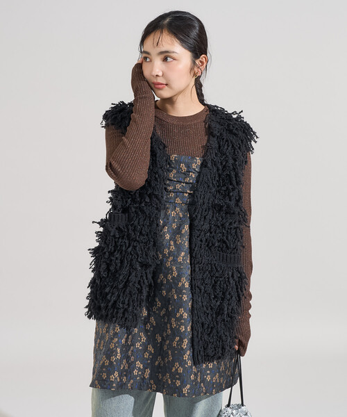 FREAK'S STORE(フリークスストア)の「ループヤーンベスト/オーバーサイズ ニットベスト(ベスト・レディース・ブラック/ブラウン/オフホワイト・フリ-)」の3枚目の写真