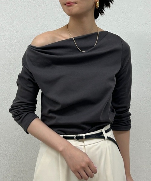 LOUNGEDRESS（ラウンジドレス）の「ドレープロンT（Tシャツ/カットソー・レディース・チャコールグレー/ブラック/オフホワイト/グレー/ブラック系その他・FREE）」の4枚目の写真