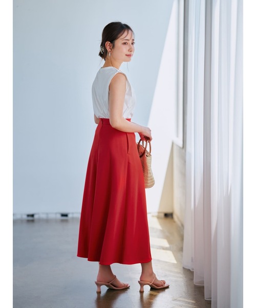 COHINA(コヒナ)の「ハイウエストカットジョーゼットスカート 【低身長・小柄女性】(スカート・レディース・レッド・XS-Regular)」の4枚目の写真