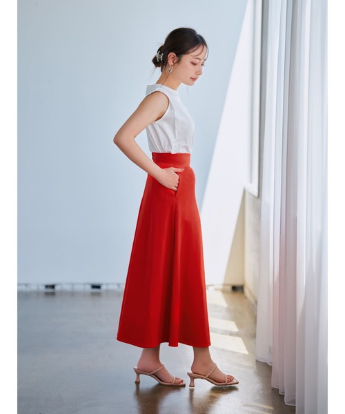 COHINA(コヒナ)の「ハイウエストカットジョーゼットスカート 【低身長・小柄女性】(スカート・レディース・レッド・XS-Regular)」の5枚目の写真
