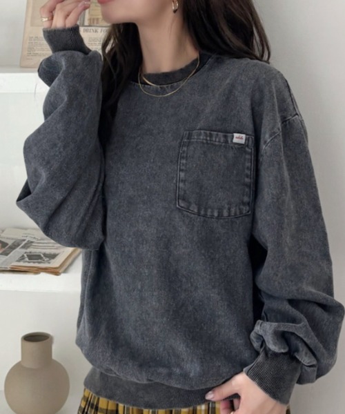 A.D.C.L.（エーディーシーエル）の「ケミカルウォッシュ デニムプルオーバー（スウェット・レディース・ブラック/ブルー・M/L）」の3枚目の写真