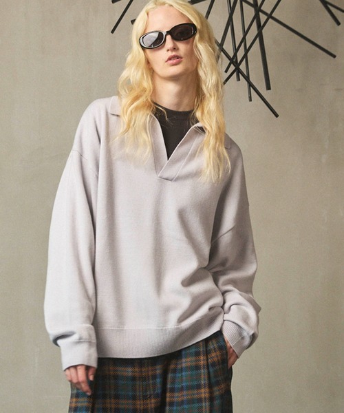 MAISON SPECIAL(メゾンスペシャル)の「《UNISEX》Cashfeel Extra Fine Merino Wool Prime-Over Skipper Knit Pullover/キャッシュフィールエクストラファインメリノウールプライムオーバースキッパーニットプルオーバー【MAISON SPECIAL/メゾンスペシャル】(ニット/セーター・メンズ・レッド/ブルー/ブラック/グレイッシュベージュ・0/1/2)」の3枚目の写真
