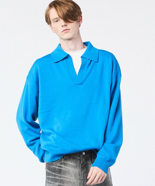 MAISON SPECIAL(メゾンスペシャル)の「《UNISEX》Cashfeel Extra Fine Merino Wool Prime-Over Skipper Knit Pullover/キャッシュフィールエクストラファインメリノウールプライムオーバースキッパーニットプルオーバー【MAISON SPECIAL/メゾンスペシャル】(ニット/セーター・メンズ・レッド/ブルー/ブラック/グレイッシュベージュ・0/1/2)」の4枚目の写真