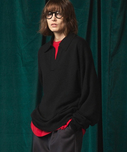MAISON SPECIAL(メゾンスペシャル)の「《UNISEX》Cashfeel Extra Fine Merino Wool Prime-Over Skipper Knit Pullover/キャッシュフィールエクストラファインメリノウールプライムオーバースキッパーニットプルオーバー【MAISON SPECIAL/メゾンスペシャル】(ニット/セーター・メンズ・レッド/ブルー/ブラック/グレイッシュベージュ・0/1/2)」の2枚目の写真