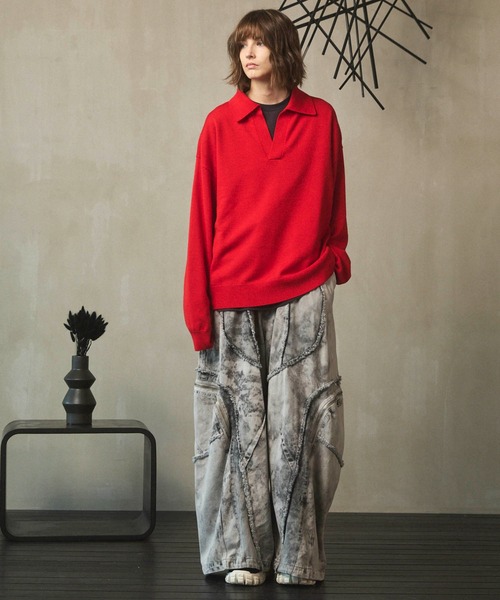 MAISON SPECIAL(メゾンスペシャル)の「《UNISEX》Cashfeel Extra Fine Merino Wool Prime-Over Skipper Knit Pullover/キャッシュフィールエクストラファインメリノウールプライムオーバースキッパーニットプルオーバー【MAISON SPECIAL/メゾンスペシャル】(ニット/セーター・メンズ・レッド/ブルー/ブラック/グレイッシュベージュ・0/1/2)」の10枚目の写真