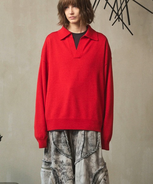 MAISON SPECIAL(メゾンスペシャル)の「《UNISEX》Cashfeel Extra Fine Merino Wool Prime-Over Skipper Knit Pullover/キャッシュフィールエクストラファインメリノウールプライムオーバースキッパーニットプルオーバー【MAISON SPECIAL/メゾンスペシャル】(ニット/セーター・メンズ・レッド/ブルー/ブラック/グレイッシュベージュ・0/1/2)」の21枚目の写真