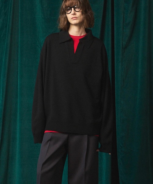 MAISON SPECIAL(メゾンスペシャル)の「《UNISEX》Cashfeel Extra Fine Merino Wool Prime-Over Skipper Knit Pullover/キャッシュフィールエクストラファインメリノウールプライムオーバースキッパーニットプルオーバー【MAISON SPECIAL/メゾンスペシャル】(ニット/セーター・メンズ・レッド/ブルー/ブラック/グレイッシュベージュ・0/1/2)」の12枚目の写真