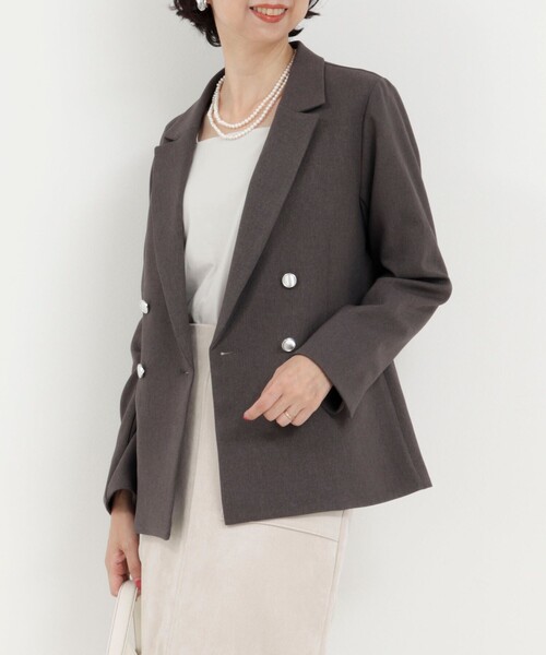 MICO COULIER（ミコクリエ）の「メランジ2WAYカルゼジャケット（テーラードジャケット・レディース・チャコールグレー/ネイビー/モカ・38）」の2枚目の写真