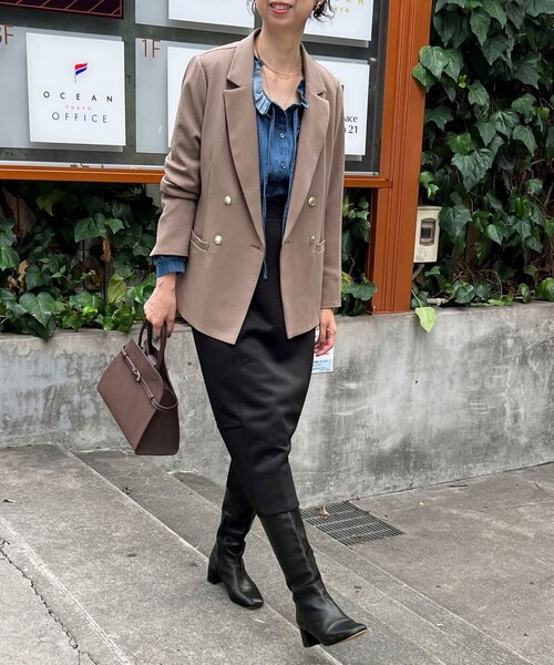 MICO COULIER（ミコクリエ）の「メランジ2WAYカルゼジャケット（テーラードジャケット・レディース・チャコールグレー/ネイビー/モカ・38）」の4枚目の写真