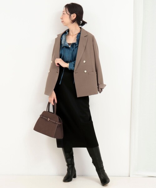 MICO COULIER（ミコクリエ）の「メランジ2WAYカルゼジャケット（テーラードジャケット・レディース・チャコールグレー/ネイビー/モカ・38）」の12枚目の写真