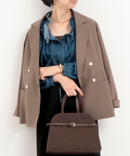 MICO COULIER（ミコクリエ）の「メランジ2WAYカルゼジャケット（テーラードジャケット・レディース・チャコールグレー/ネイビー/モカ・38）」の21枚目の写真