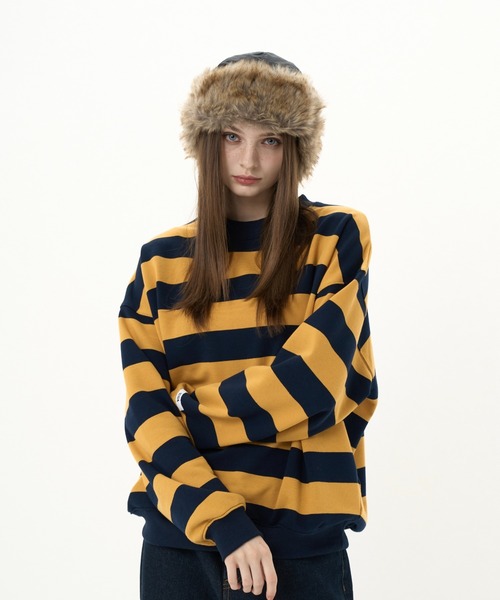 BENUA(ベヌア)の「striped sweatshirt/ボーダースウェット(スウェット・レディース・カーキ/ネイビー・FREE)」の2枚目の写真