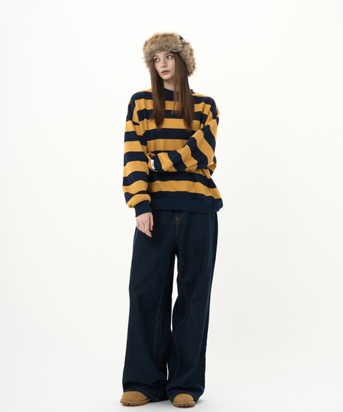 BENUA(ベヌア)の「striped sweatshirt/ボーダースウェット(スウェット・レディース・カーキ/ネイビー・FREE)」の3枚目の写真