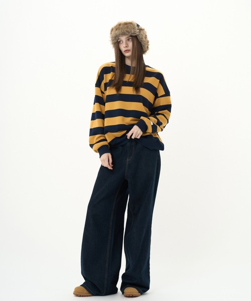 BENUA(ベヌア)の「striped sweatshirt/ボーダースウェット(スウェット・レディース・カーキ/ネイビー・FREE)」の5枚目の写真