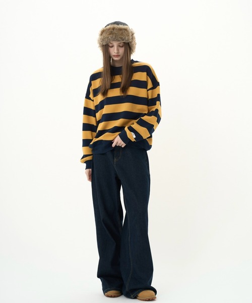 BENUA(ベヌア)の「striped sweatshirt/ボーダースウェット(スウェット・レディース・カーキ/ネイビー・FREE)」の6枚目の写真