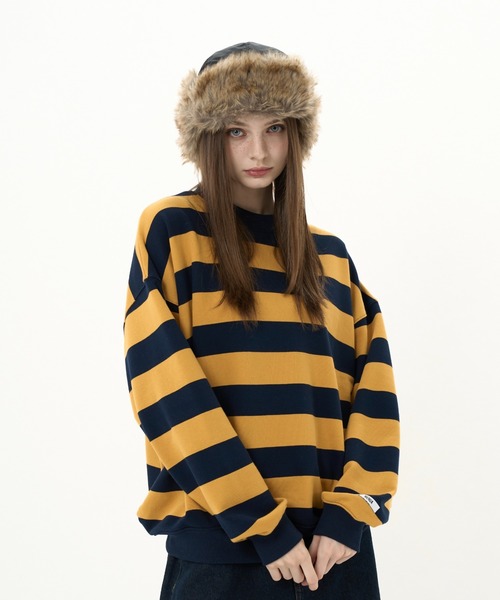 BENUA(ベヌア)の「striped sweatshirt/ボーダースウェット(スウェット・レディース・カーキ/ネイビー・FREE)」の8枚目の写真