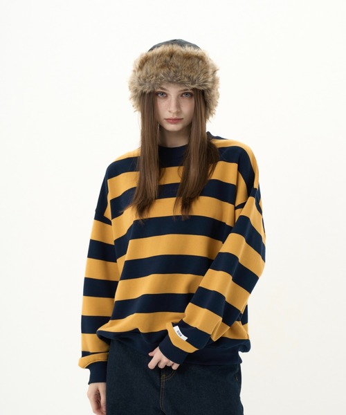 BENUA(ベヌア)の「striped sweatshirt/ボーダースウェット(スウェット・レディース・カーキ/ネイビー・FREE)」の10枚目の写真