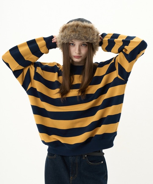 BENUA(ベヌア)の「striped sweatshirt/ボーダースウェット(スウェット・レディース・カーキ/ネイビー・FREE)」の11枚目の写真