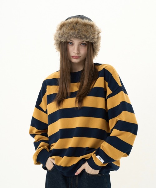 BENUA(ベヌア)の「striped sweatshirt/ボーダースウェット(スウェット・レディース・カーキ/ネイビー・FREE)」の12枚目の写真