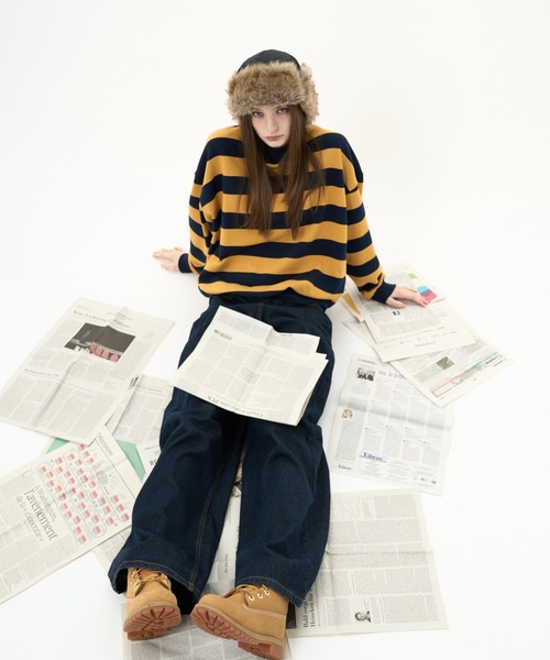 BENUA(ベヌア)の「striped sweatshirt/ボーダースウェット(スウェット・レディース・カーキ/ネイビー・FREE)」の13枚目の写真