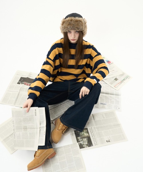 BENUA(ベヌア)の「striped sweatshirt/ボーダースウェット(スウェット・レディース・カーキ/ネイビー・FREE)」の15枚目の写真