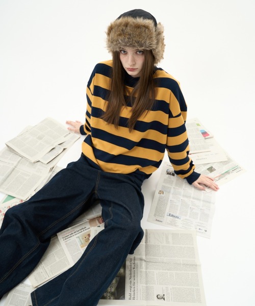 BENUA(ベヌア)の「striped sweatshirt/ボーダースウェット(スウェット・レディース・カーキ/ネイビー・FREE)」の16枚目の写真