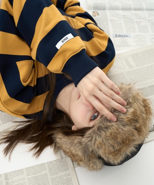 BENUA(ベヌア)の「striped sweatshirt/ボーダースウェット(スウェット・レディース・カーキ/ネイビー・FREE)」の18枚目の写真