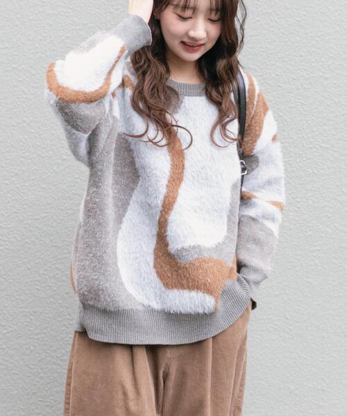 ITEMS URBANRESEARCH（アイテムズ アーバンリサーチ）の「フェザージャガードニット（ニット/セーター・レディース・アイボリー/ブルー/ブラウン/チャコールグレー/ブルー系その他・FREE）」の6枚目の写真