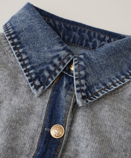 SpRay(スプレイ)の「【デニムMIXでこなれ感】デニム切替フェイクレイヤードニットカーディガン(カーディガン/ボレロ・レディース・チャコールグレー/ネイビー/グレー/ボルドー/オフホワイト/ブラウン/キャメル・FREE)」の18枚目の写真