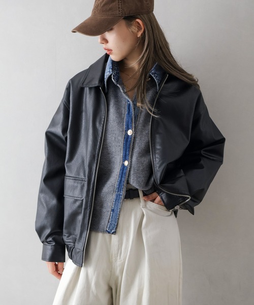 セール】【デニムMIXでこなれ感】デニム切替フェイクレイヤードニット
