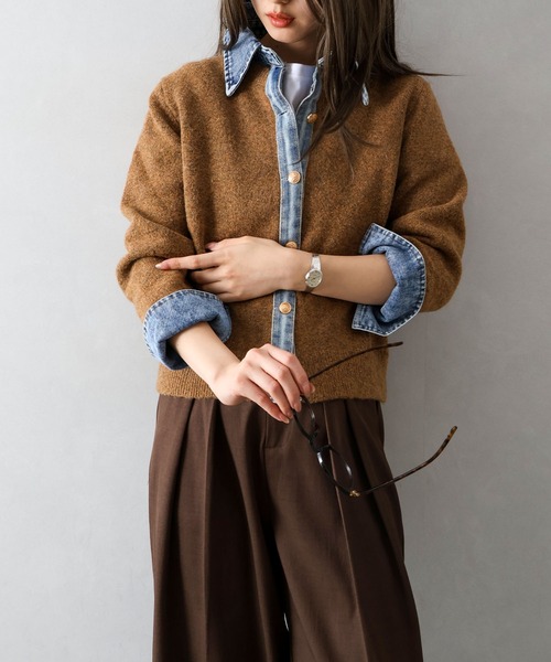 PLEATS PLEASE レイヤードカラーカーディガン　茶色　ブラウン PLEATS PLEASE レイヤードカラーカーディガン 茶色 ブラウン PLEATS