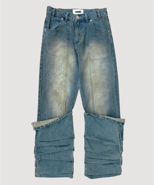 VIAVANDA（ヴィアヴァンダ）の「OVERLAP TUCK DENIM PANTS（デニムパンツ・レディース・ブルー/ネイビー・SMALL/MEDIUM）」の11枚目の写真