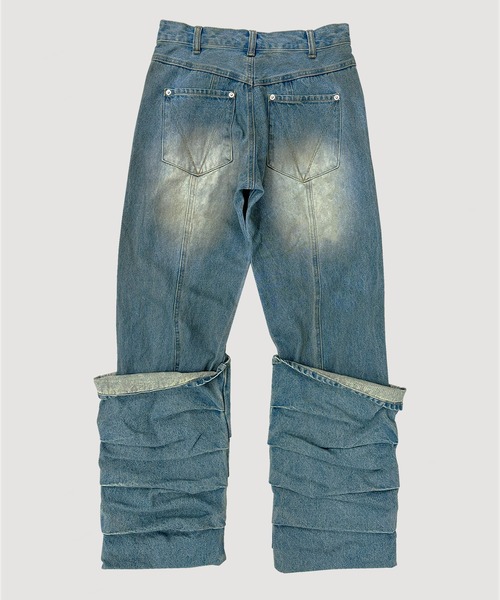 VIAVANDA（ヴィアヴァンダ）の「OVERLAP TUCK DENIM PANTS（デニムパンツ・レディース・ブルー/ネイビー・SMALL/MEDIUM）」の12枚目の写真