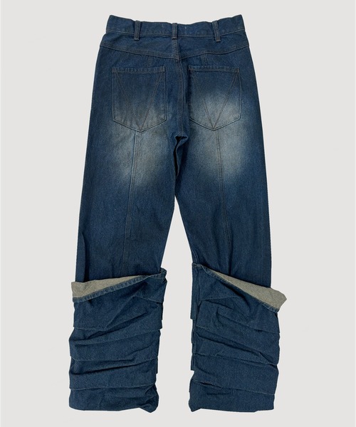 VIAVANDA（ヴィアヴァンダ）の「OVERLAP TUCK DENIM PANTS（デニムパンツ・レディース・ブルー/ネイビー・SMALL/MEDIUM）」の13枚目の写真