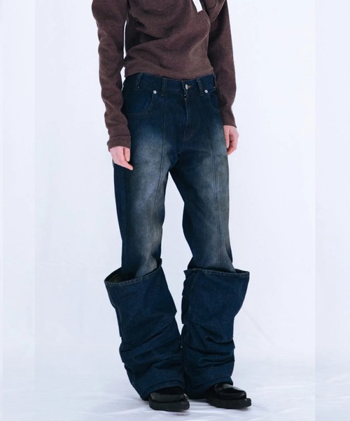 VIAVANDA（ヴィアヴァンダ）の「OVERLAP TUCK DENIM PANTS（デニムパンツ・レディース・ブルー/ネイビー・SMALL/MEDIUM）」の14枚目の写真