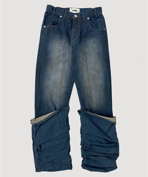 VIAVANDA（ヴィアヴァンダ）の「OVERLAP TUCK DENIM PANTS（デニムパンツ・レディース・ブルー/ネイビー・SMALL/MEDIUM）」の21枚目の写真