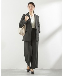 SUIT SELECT（スーツセレクト）の「【おうちで洗えるストレッチスーツ】【すぐ着られるパンツ裾上げ済仕様】【RELAX WIDE】【秋冬】 1釦シングルワイドパンツスーツ/チャコールグレー/「4S」（スーツセット）」