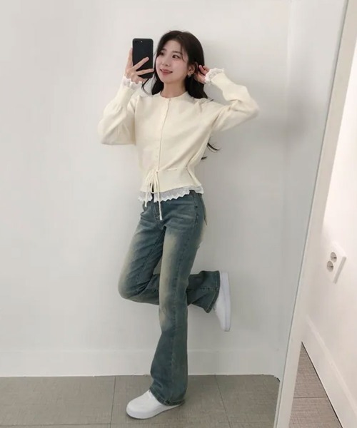 VIVID LADY（ビビッドレディー）の「レースドッキング ウエストリボン ニットカーディガン（ニット/セーター・レディース・グレー/レッド/アイボリー/ネイビー・FREE）」の20枚目の写真